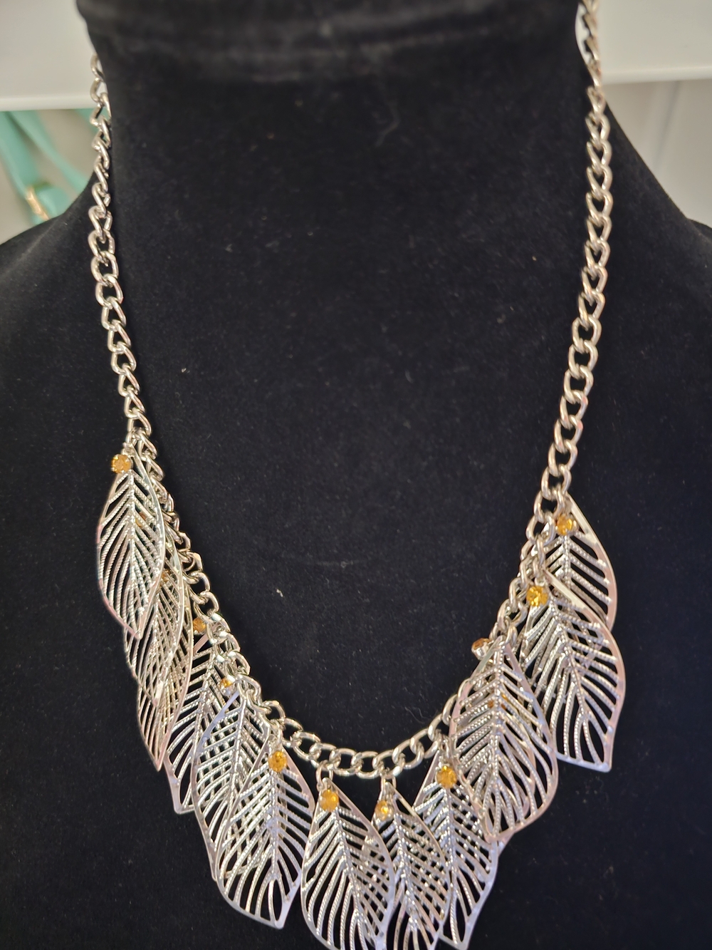 paparazzi Gold-Tone Leaf Bib Necklace with Amber Accents